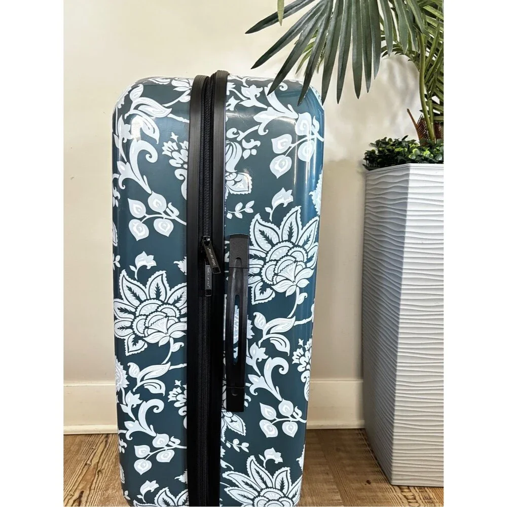 Dalia Collection Navy and White Floral Rolling Shoulder Bag 22”travel bag